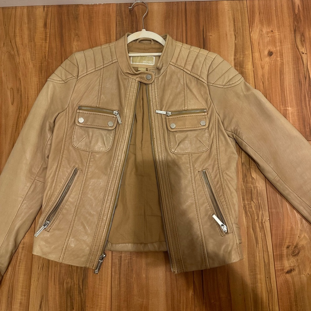 Tan brown Michael Kors leather jacket size medium